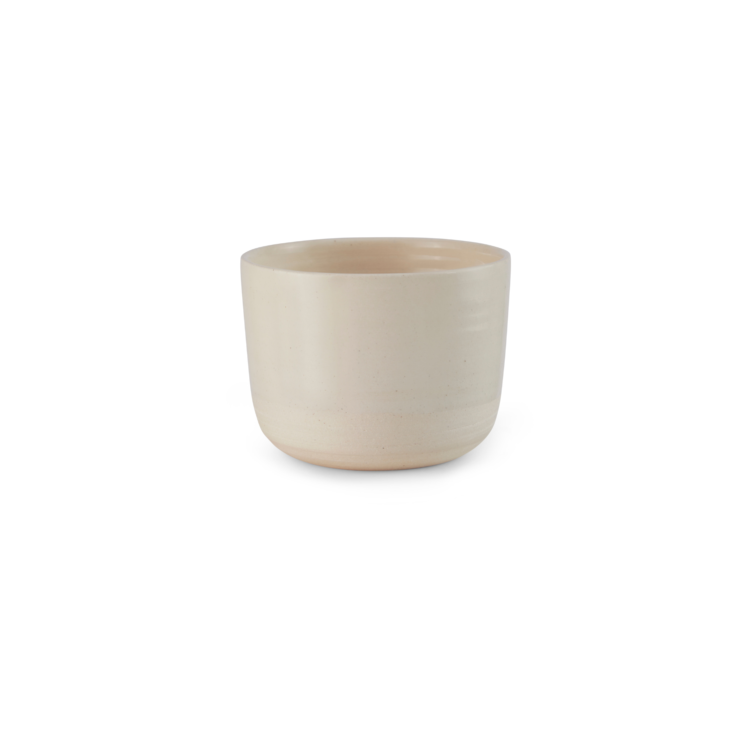 Bean Sculpt flat white stoneware tumbler, 150ml capacity, beige color with 75% glaze, minimalist design, handcrafted for serving espresso and flat white coffee.