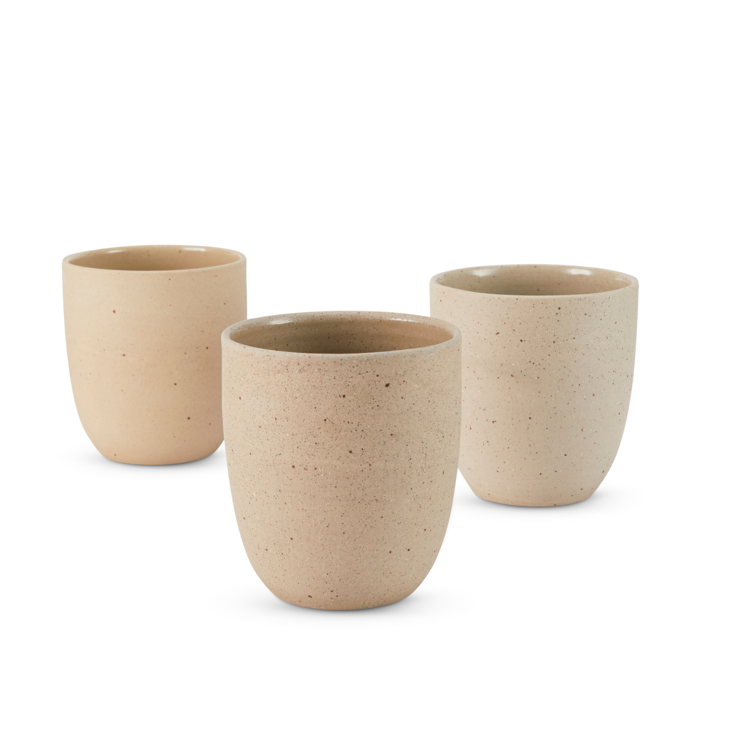 Three Recycled Café Lungo coffee cups, 230ml capacity, handcrafted from recycled materials, green hue, minimalist design, ideal for serving espresso and lungo coffee drinks.